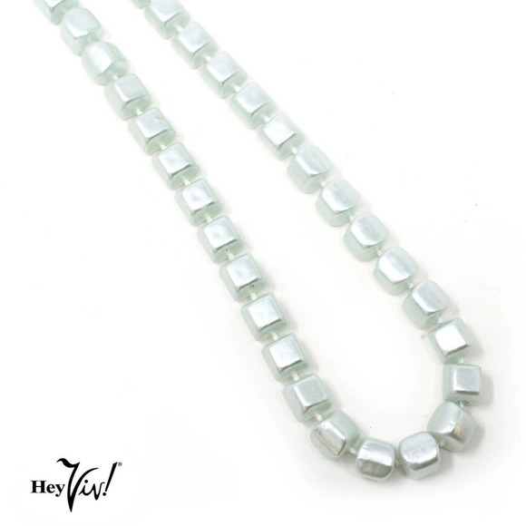 Vintage Single Strand Iridescent Light Blue Square Bead Necklace - 24" - Hey Viv - Picture 3 of 5